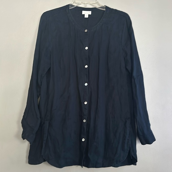 J. Jill women love linen 100% linen navy blue button down tunic blouse - Picture 1 of 11